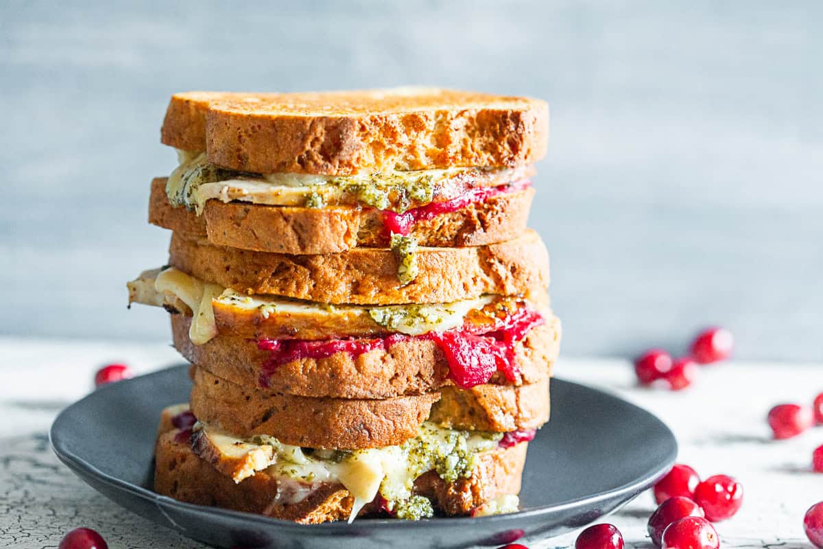Turkey Cranberry Pesto Panini on a plate. 