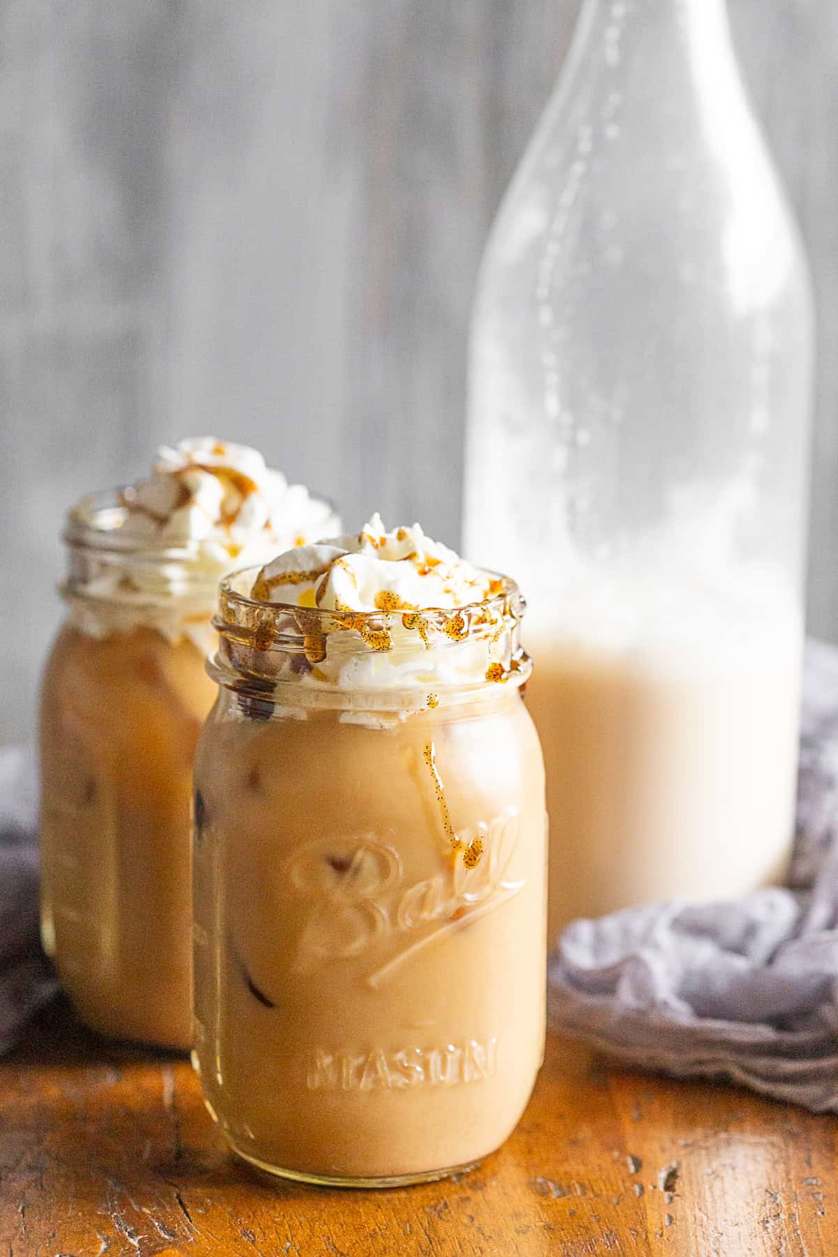 Iced Horchata Coffee in a 2 glasses. 