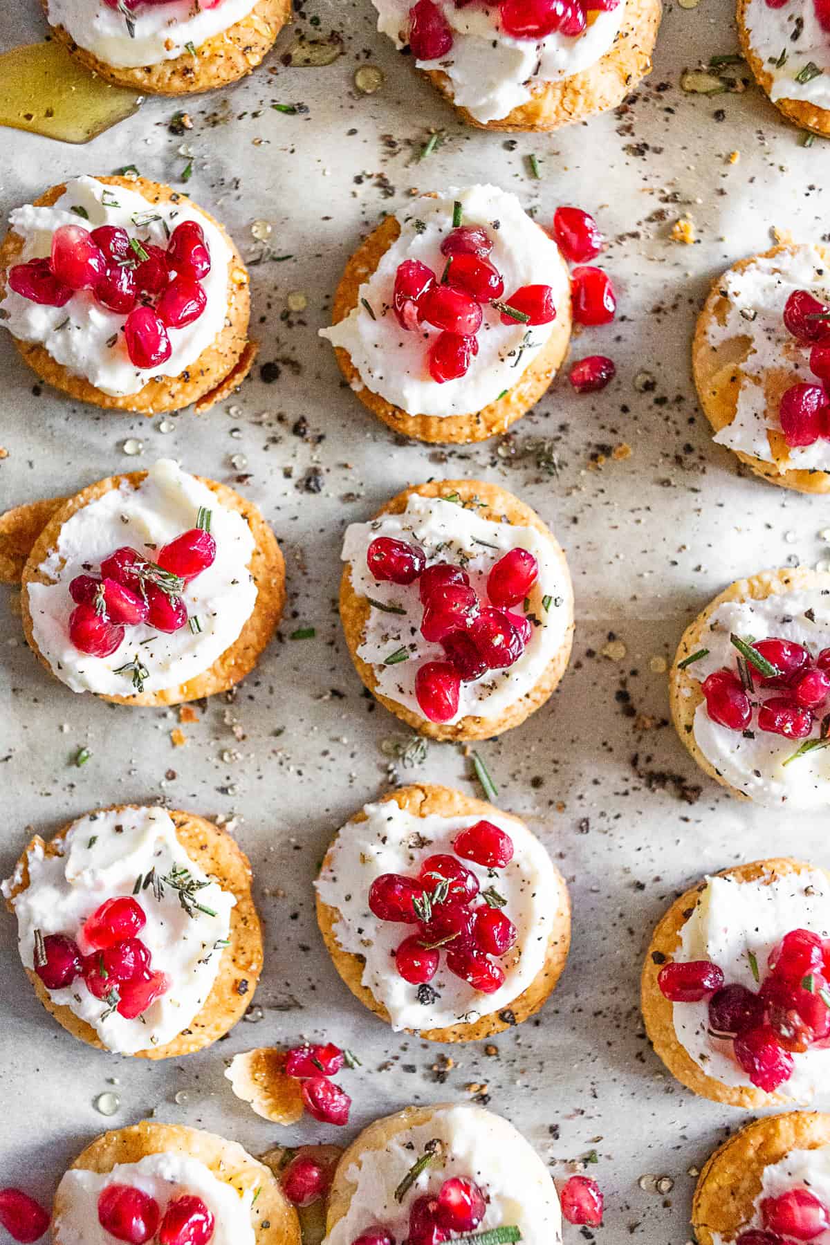 Whipped Goat Cheese Bites on parchment paper. 