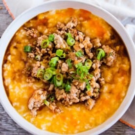 This pressure cooker butternut squash congee is topped with ground pork flavored with ginger, lemongrass, garlic, soy sauce and hot chili oil. This dish is 100% comfort food and can be enjoyed for breakfast, lunch or dinner. You'll love that it's ready in just 30 minutes by using your pressure cooker or Instant Pot.