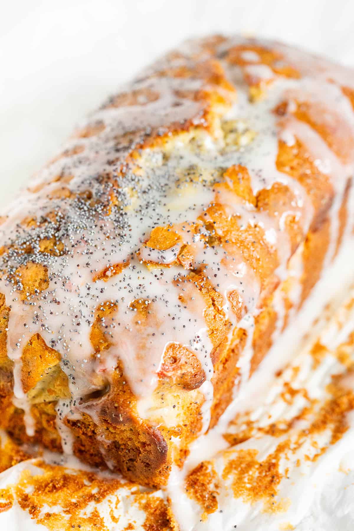 Grapefruit Poppy Seed Cake drizzled with glaze. 
