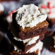 These espresso chocolate chip brownies are super fudgy and topped with a homemade fluffy vanilla bean buttercream. These are the type of brownies that will have you sneaking into the kitchen at midnight for a snack. Plus they are super simple to make!