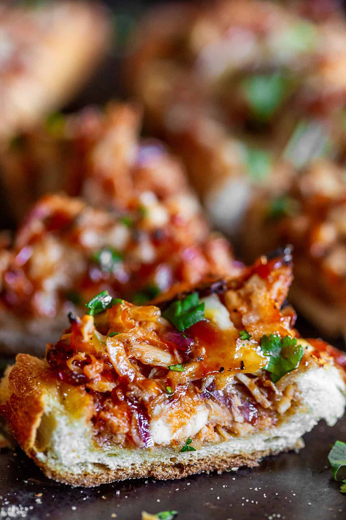 BBQ Chicken French Bread Pizza slice.