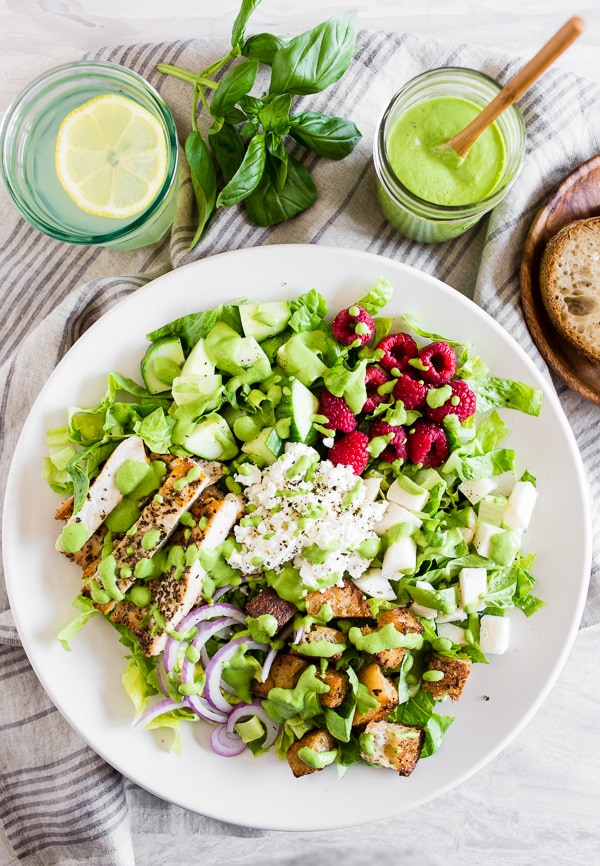 Greek Yogurt Green Goddess Dressing on a salad.