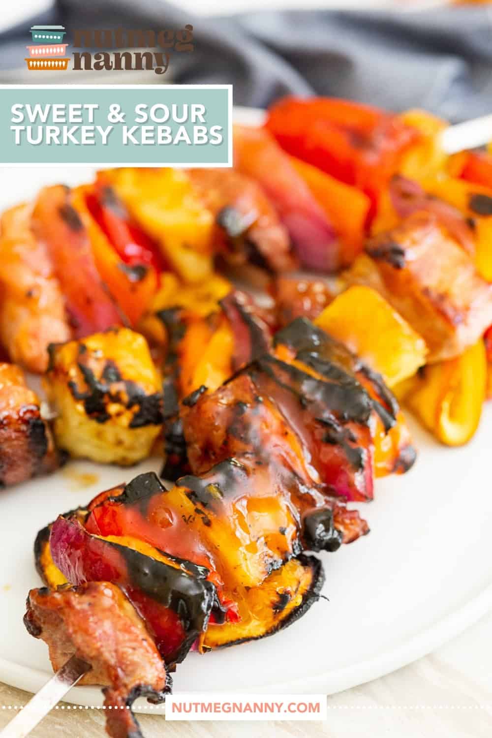 Grilled Sweet and Sour Turkey Kebabs pin for Pinterest.