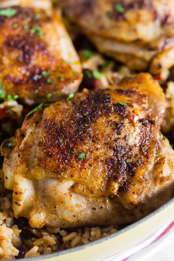 One Pot Cajun Chicken and Rice in a large dish. 