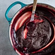 This vanilla bean plum butter is the perfect use for summer plums. It's slightly sweet with a big punch of vanilla bean flavor. This plum butter is great slathered on toast, used in desserts, mixed with ice cream or eaten straight from the pot.