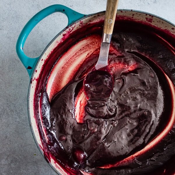 This vanilla bean plum butter is the perfect use for summer plums. It's slightly sweet with a big punch of vanilla bean flavor. This plum butter is great slathered on toast, used in desserts, mixed with ice cream or eaten straight from the pot.