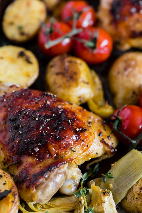 Sheet Pan Chicken Thighs  on a sheet pan. 