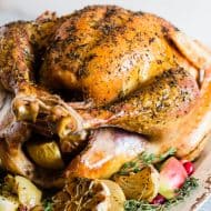 This garlic herb maple roast turkey is packed full of flavor with just a touch of maple syrup sweetness. It’s the perfect addition to any holiday table!