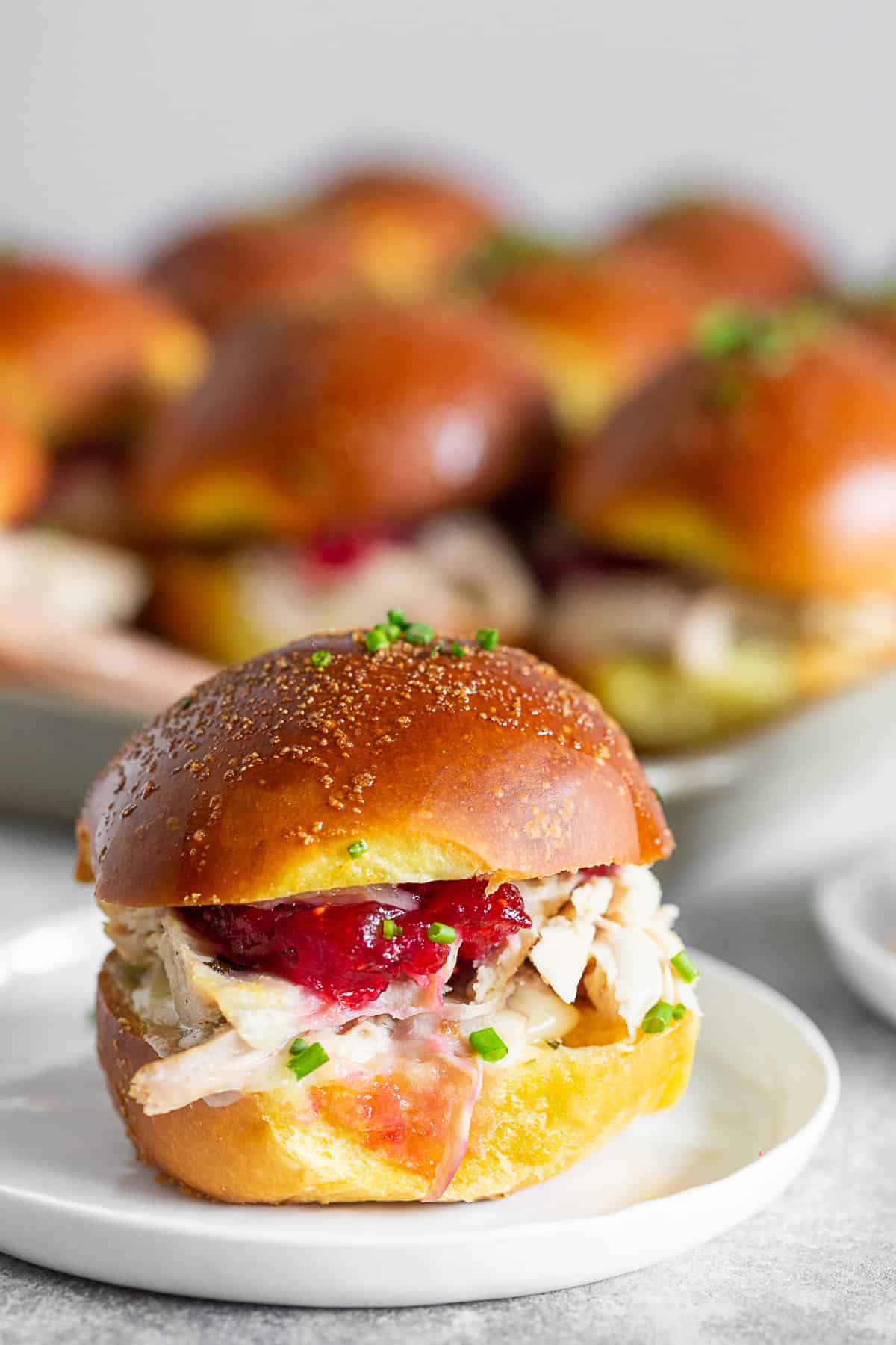 Baked Cranberry Cheddar Turkey Sandwiches on a plate.