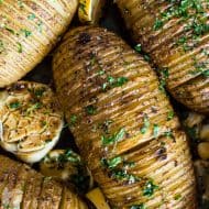 These lemon herb Hasselback potatoes are a great twist to a typical roast potato. Packed full of lemon and garlic flavor they make a fun addition to any dinner table. 