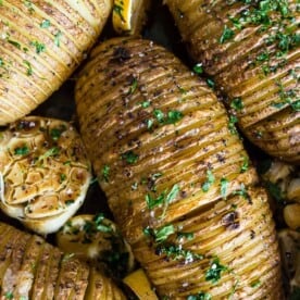 These lemon herb Hasselback potatoes are a great twist to a typical roast potato. Packed full of lemon and garlic flavor they make a fun addition to any dinner table. 