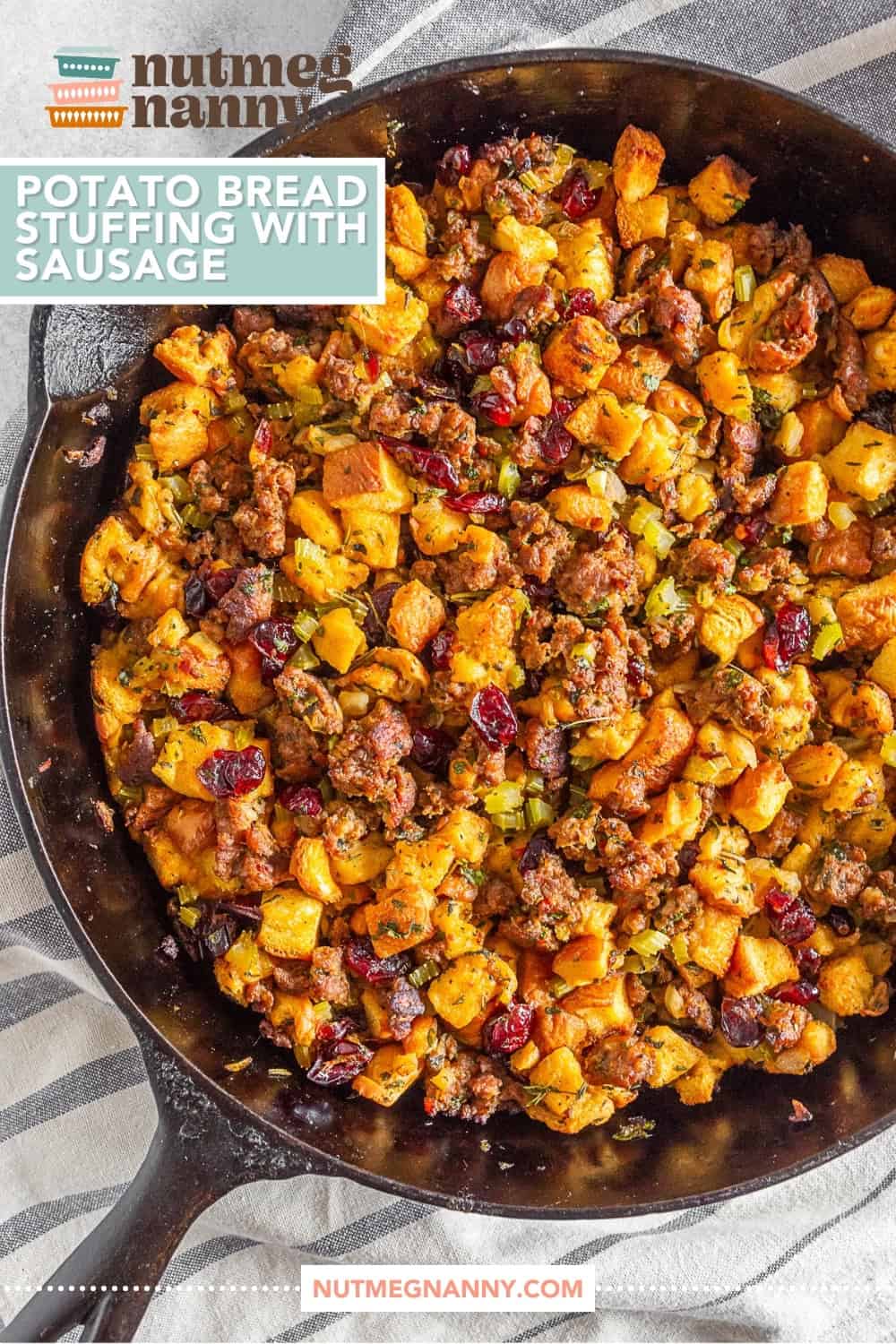 Potato Bread Stuffing pin for Pinterest. 