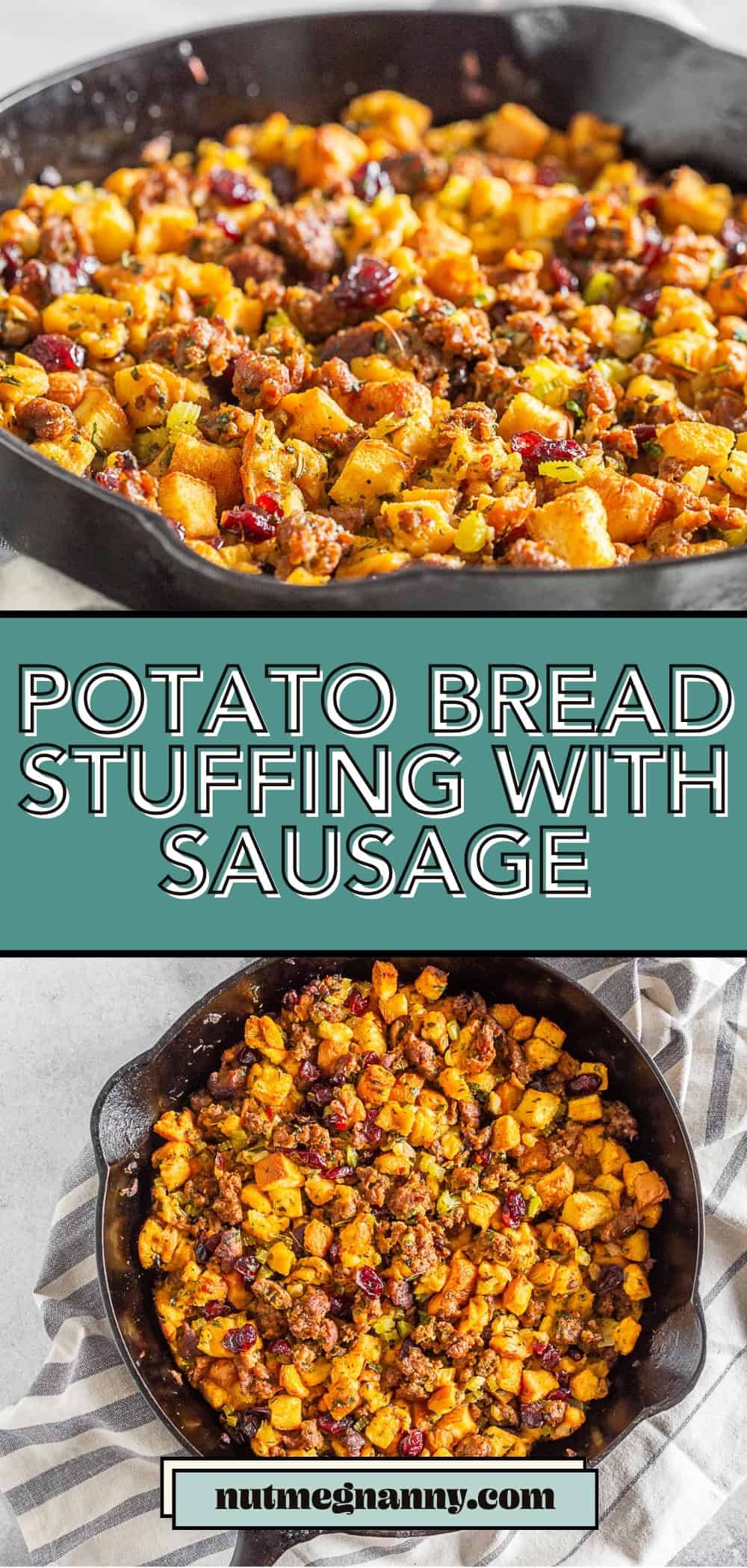 Potato Bread Stuffing pin for Pinterest. 