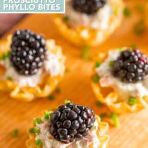 Goat Cheese Prosciutto Phyllo Shells pin for Pinterest.