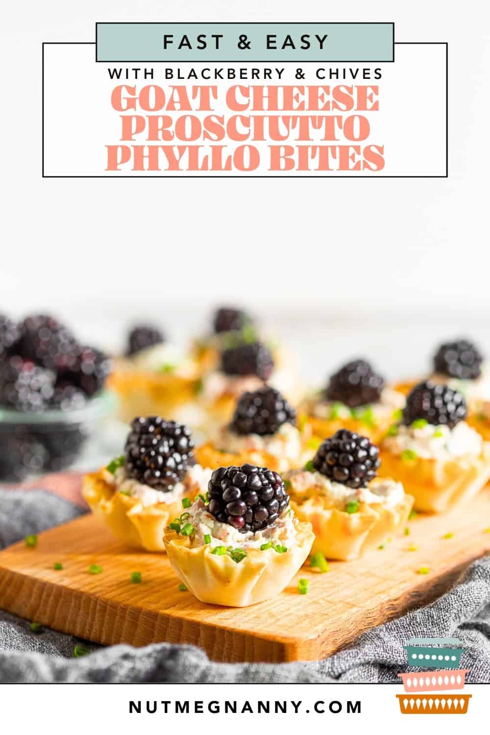 Goat Cheese Prosciutto Phyllo Bites pin for Pinterest.