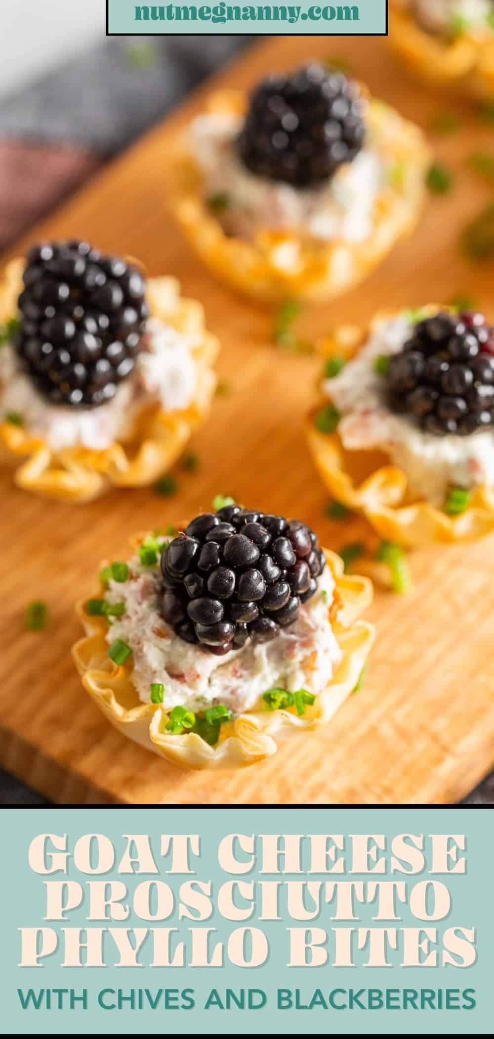 Goat Cheese Prosciutto Phyllo Bites pin for Pinterest.