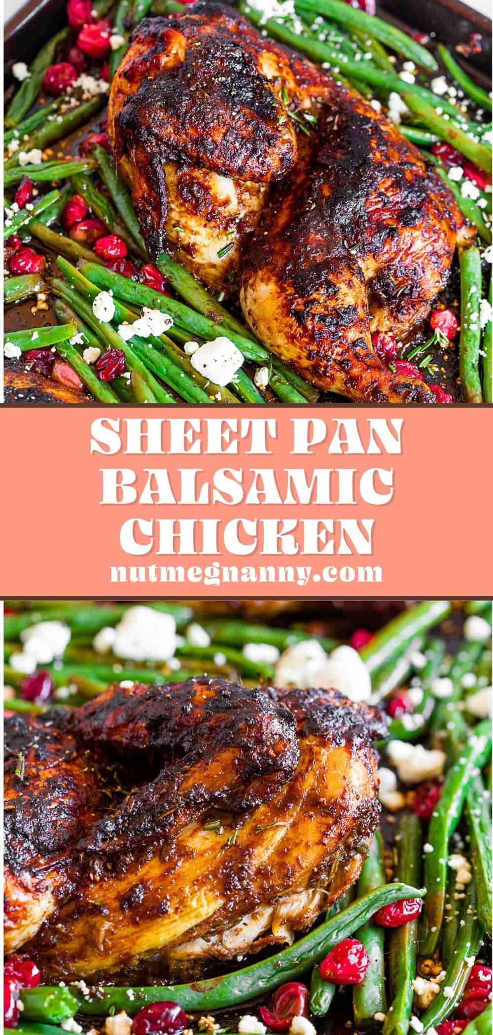 Sheet Pan Balsamic Chicken with Cranberry and Green Beans pin for Pinterest.