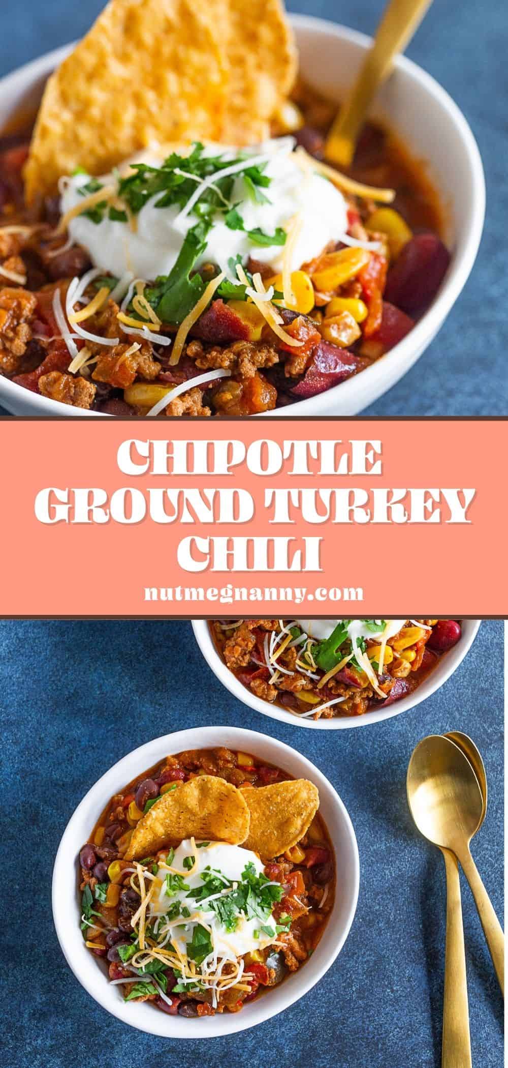 Chipotle Ground Turkey Chili graphic pin for Pinterest. 