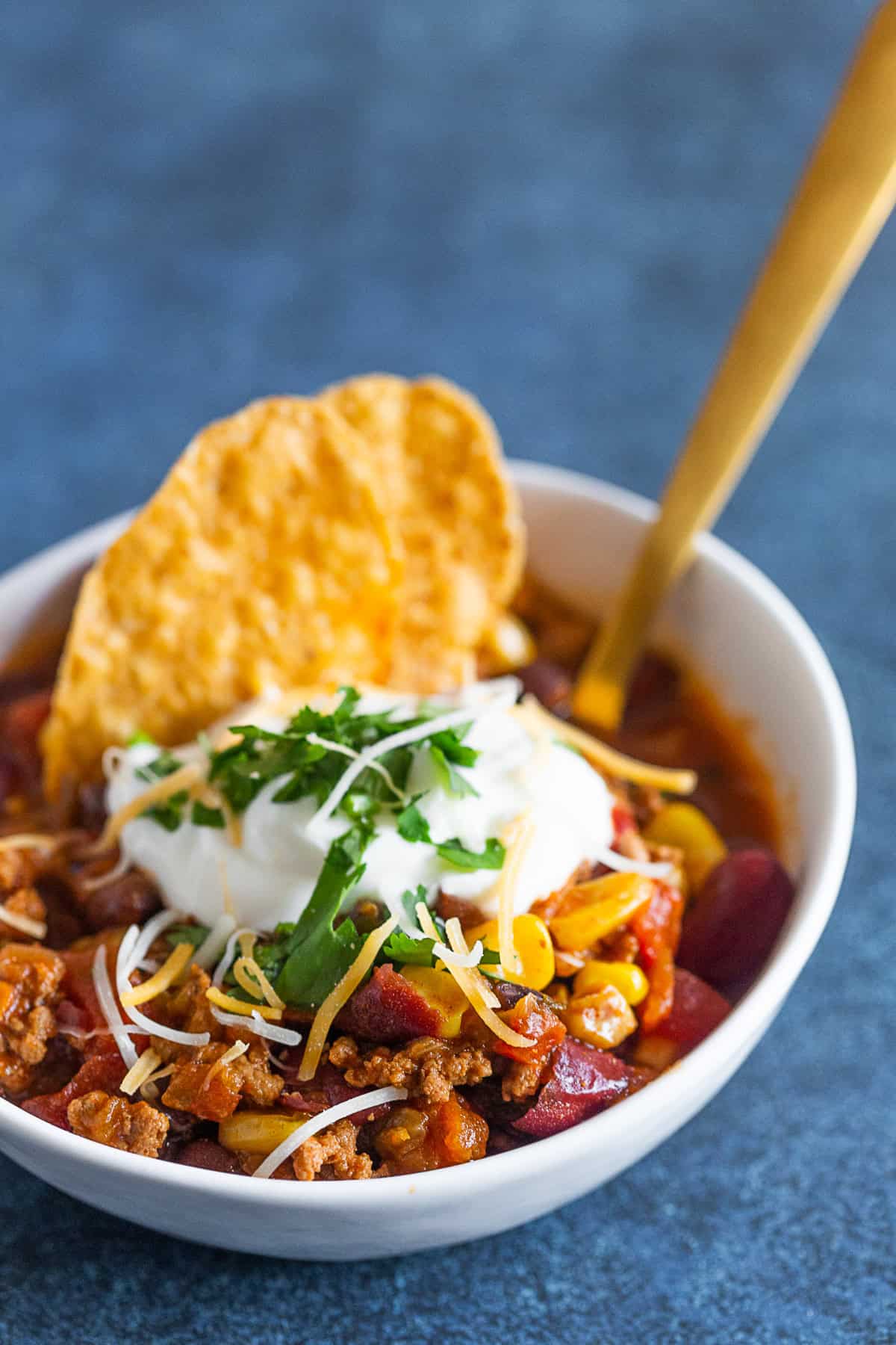 Chipotle Ground Turkey Chili in a bowl. 
