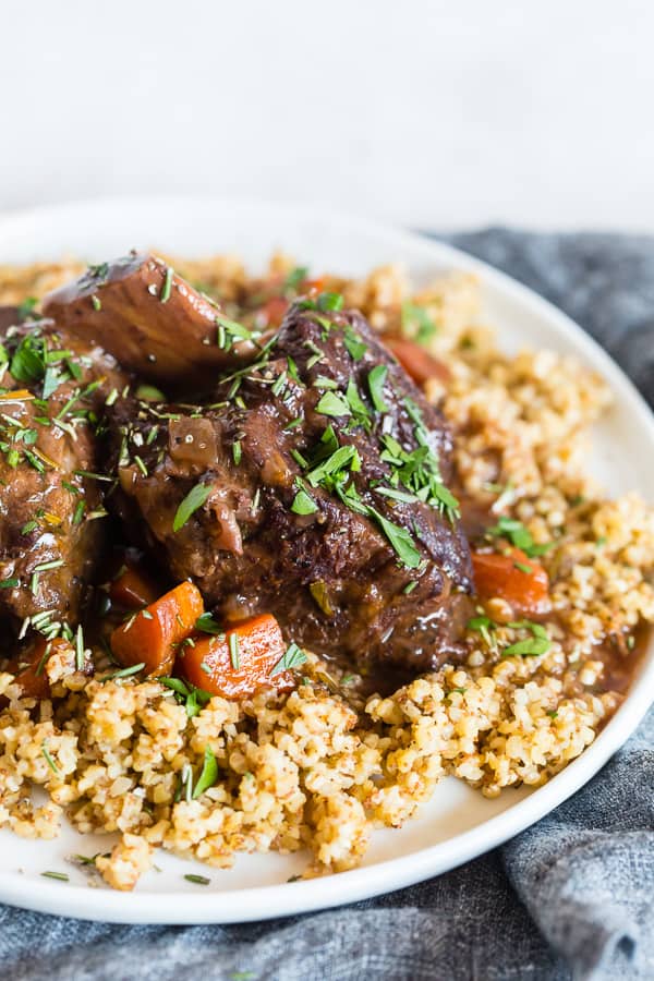 Instant Pot Short Ribs with Red Wine on a plate.