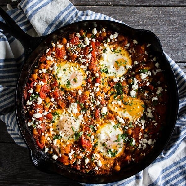 This feta chickpea shakshuka is the perfect breakfast, brunch or dinner recipe. It's packed full of protein and flavor and ready in just 35 minutes! Plus, it reheats beautifully and perfect when paired with crusty grilled bread.