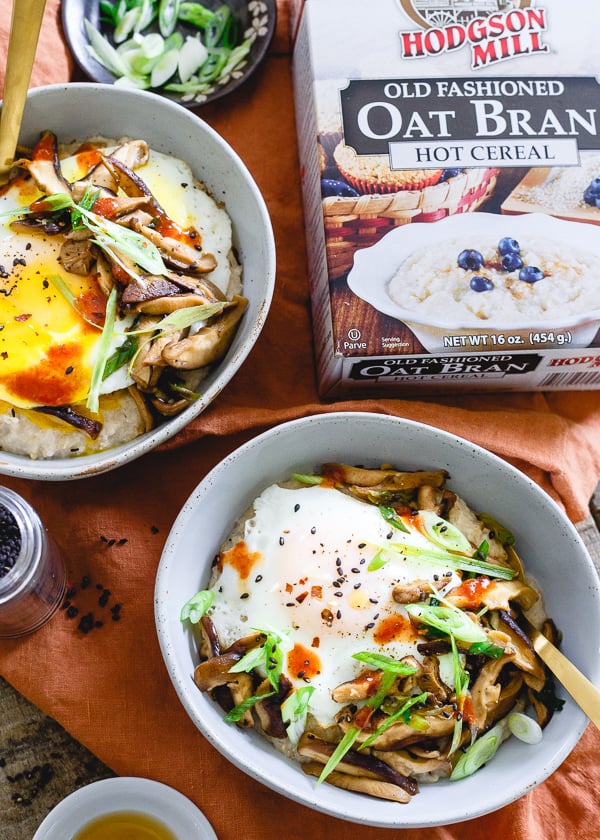 Savory Asian Oat Bran served in 2 bowls.