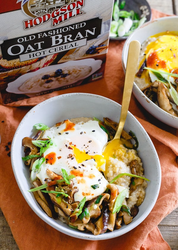 Savory Asian Oat Bran topped with a fried egg.