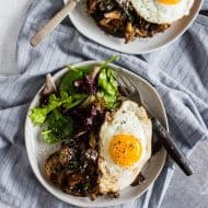 This garlic wild mushrooms on toast is a flavorful way to start your day. Perfectly toasted sourdough bread covered with sauteed mushrooms with garlic and herbs and topped with a fried egg. It's super flavorful and makes a great breakfast, lunch or dinner. 