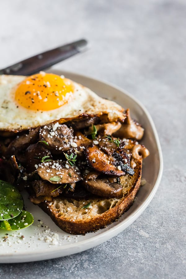Garlic Wild Mushrooms on Toast served with an egg.