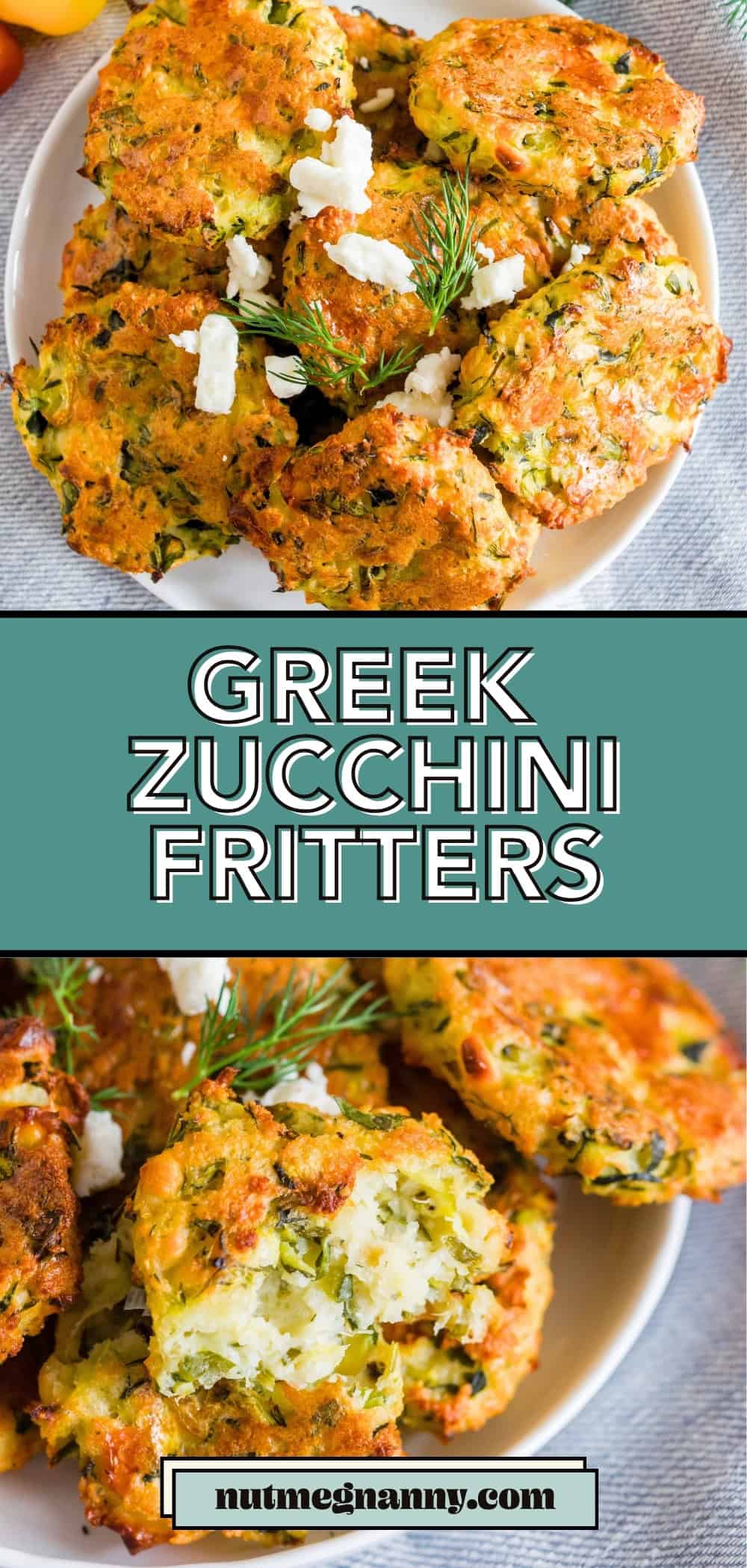 Greek Zucchini Fritters pin for Pinterest.