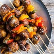 These grilled chicken meatball and peppers skewers are the perfect grilling kebab dinner. Made easy with store bought meatballs and fresh chopped bell peppers with a mix of herbs and oil. Sprinkle with Parmesan cheese for a delicious finish!