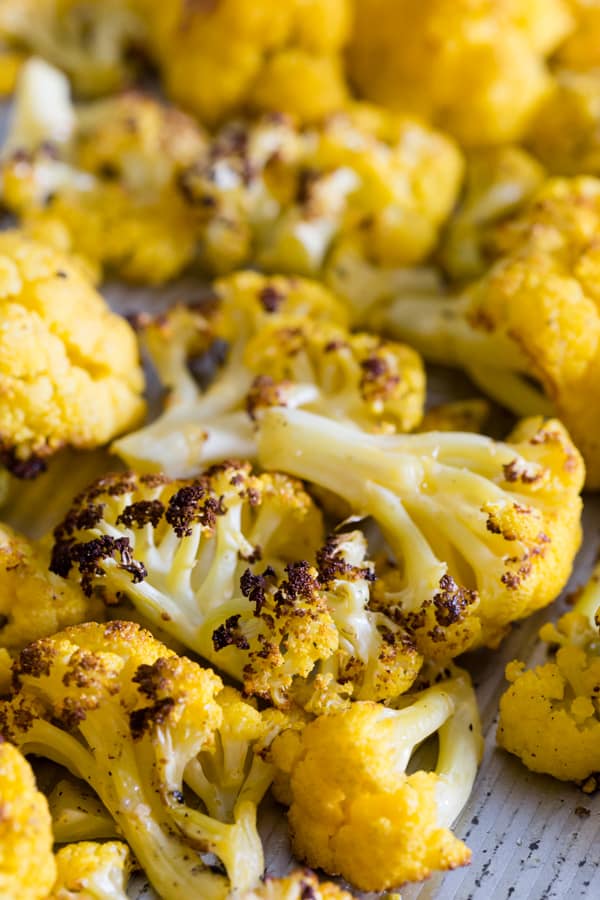 Crispy bits of cooked Roasted Orange Cauliflower.