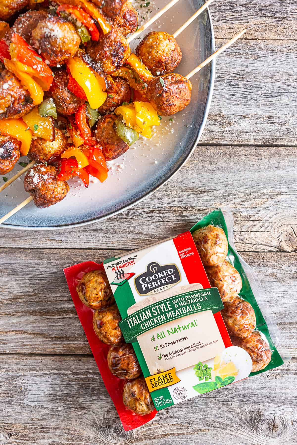 A package of meatballs on a table. 