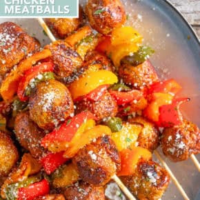 Grilled Chicken Meatball Skewers pin for Pinterest