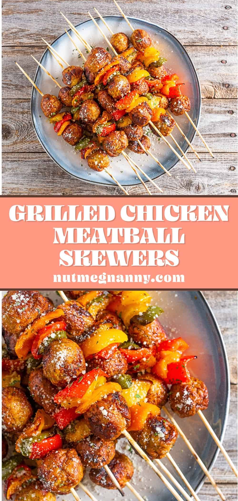 Grilled Chicken Meatball Skewers pin for Pinterest. 