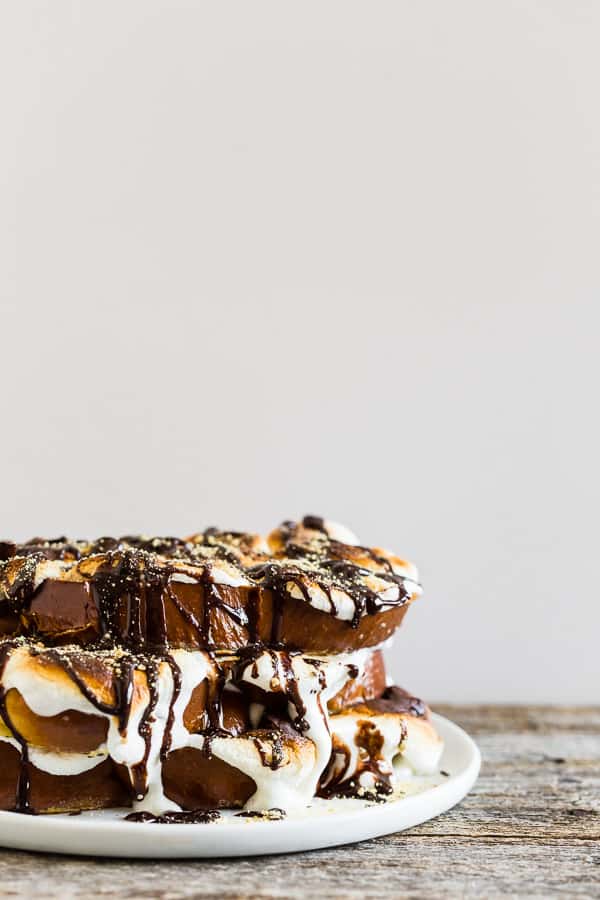 melted marshmallows oozing off s'more french toast.