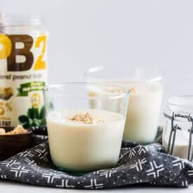 This peanut butter protein shake is the perfect meal replacement or light midday pick-me-up. Made with protein-packed fat free milk, powdered peanut butter, protein powder and an extra special ingredient to keep it extra smooth. You'll love this shake!