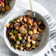 This chicken sausage fall vegetable hash is PACKED full of seasonal vegetables and apple chicken sausage. You'll love how easy this dish comes together and can be customized to include almost any vegetable you have in the house. Hearty, delicious and perfect for fall. 