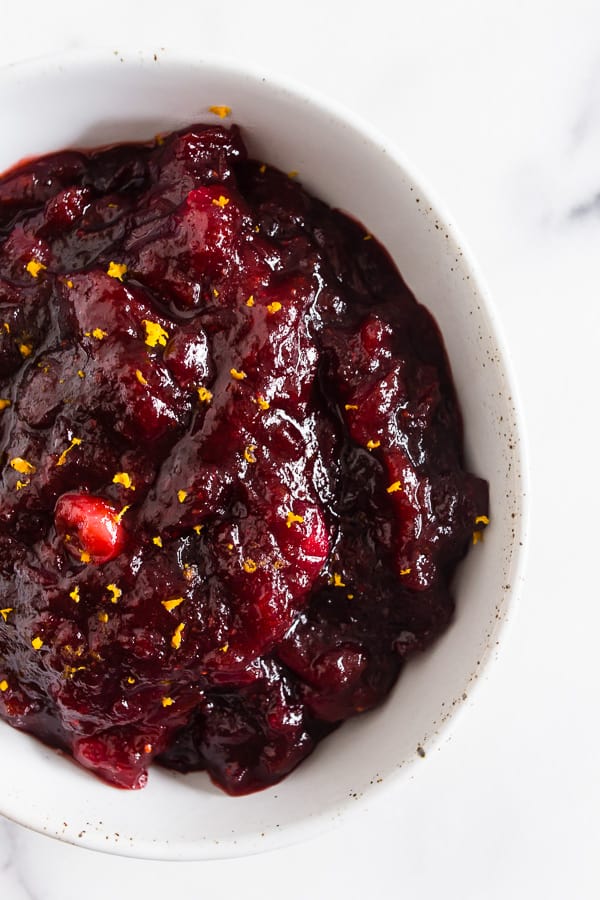 Cranberry Orange Sauce with Ginger served in a bowl. 