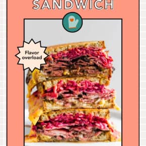 Grilled Pastrami Sandwich with Root Vegetable Slaw pin for Pinterest.