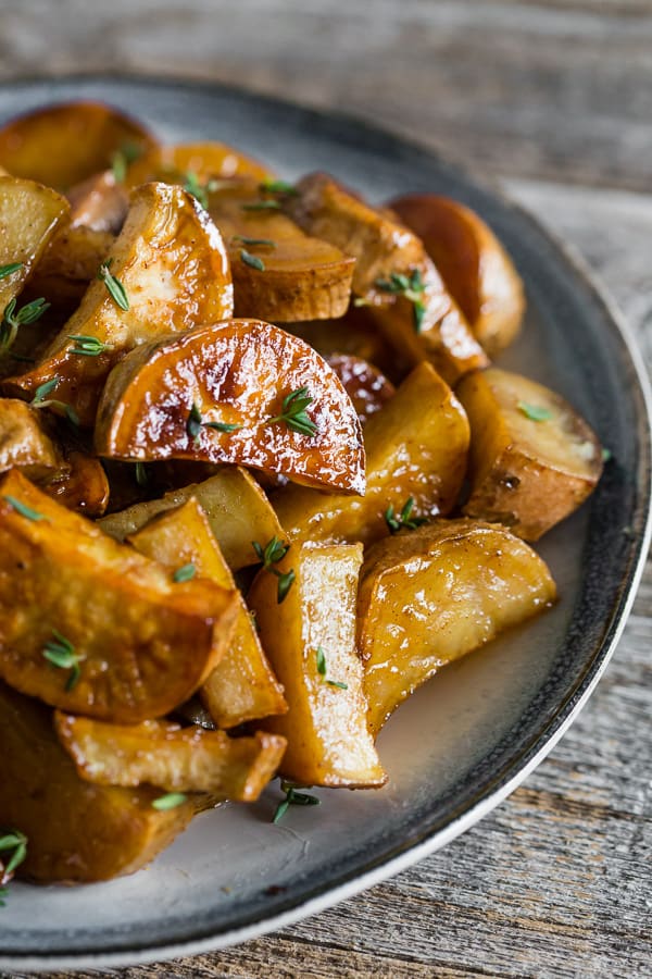 Roasted White Sweet Potatoes on a plate. 
