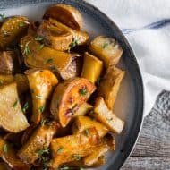 These roasted white sweet potatoes with honey cinnamon glaze are the perfect side dish. Slightly sweet with just the right touch of warm cinnamon flavor. Super easy to make and a great addition to your holiday table. 