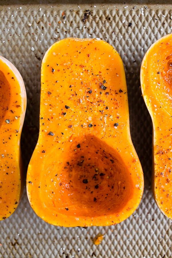 sliced and seasoned honeynut squash.