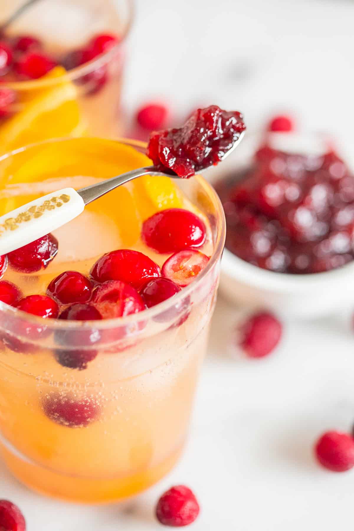 Cranberry Gin Fizz served with extra cranberry sauce. 