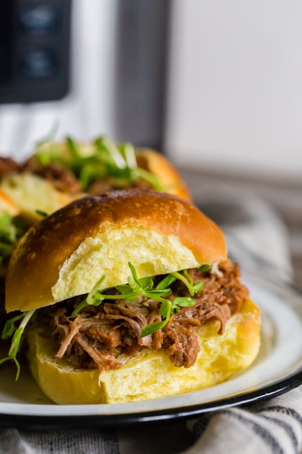 Instant Pot Cranberry Sauce Pulled Pork on plate.
