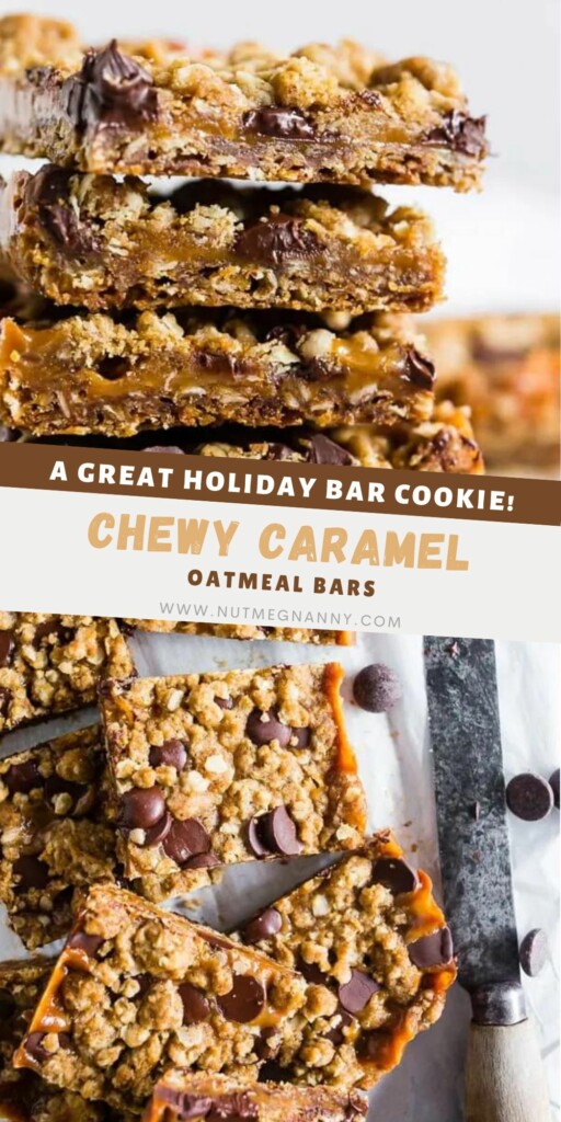 Chewy Caramel Oatmeal Bars pin for Pinterest. 