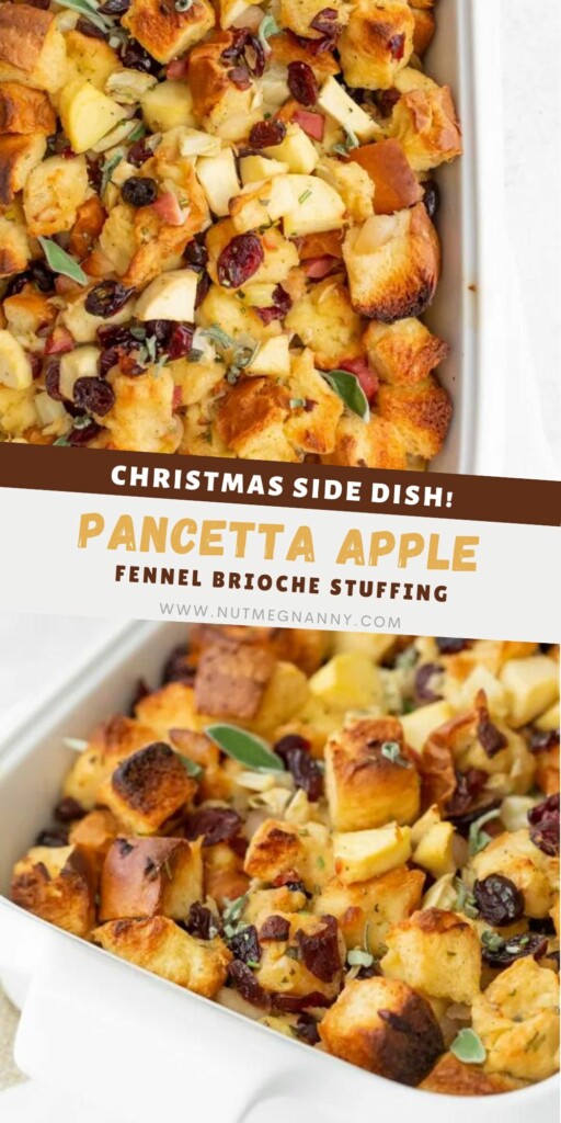 Pancetta Apple Fennel Brioche Stuffing pin for Pinterest. 