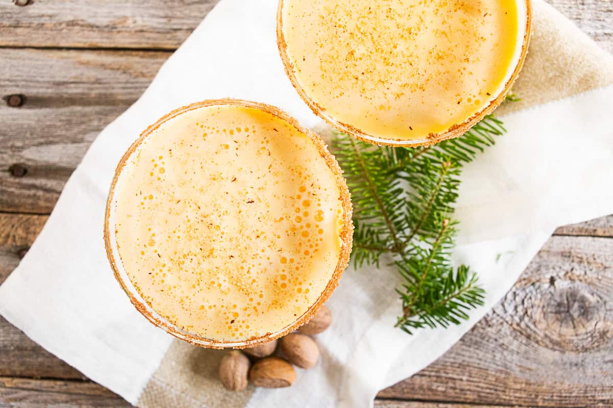 eggnog martini in glass martini glasses